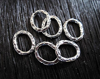 Small Rustic Textured Sterling Silver Artisan Closed Jump Ring and Link (set of 6) (A)