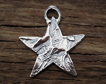 Rustic Textured Artisan Star Charm and Pendant in Sterling Silver (one) (A)