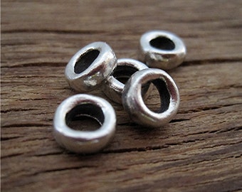 One Smooth Handmade Sterling Silver Round Rolo Bead and Slider (one) (N)