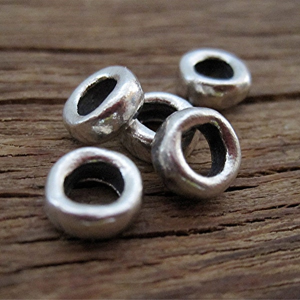 One Smooth Handmade Sterling Silver Round Rolo Bead and Slider (one)