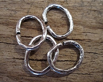 Organic, Handmade, Sterling Silver, Artisan Medium Sized, Open Jump Ring (set of 4)