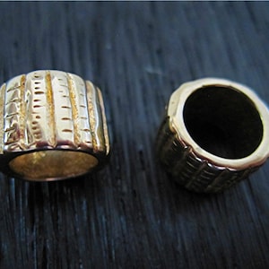 Large Hole Gold Bronze Artisan Leather Bead and Slider (one bead)