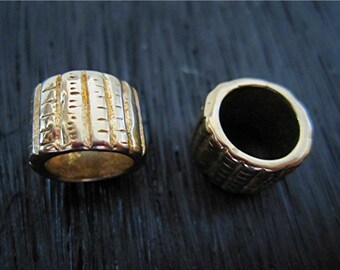 Perle et curseur en cuir artisanal grand trou, bronze doré (une perle)