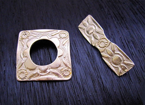 Artisan Stamped Square Southwest Style Toggle Clasp in Gold Bronze (one)