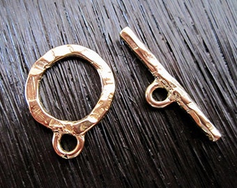 Gold Bronze Rustic Handmade Textured Toggle Clasp