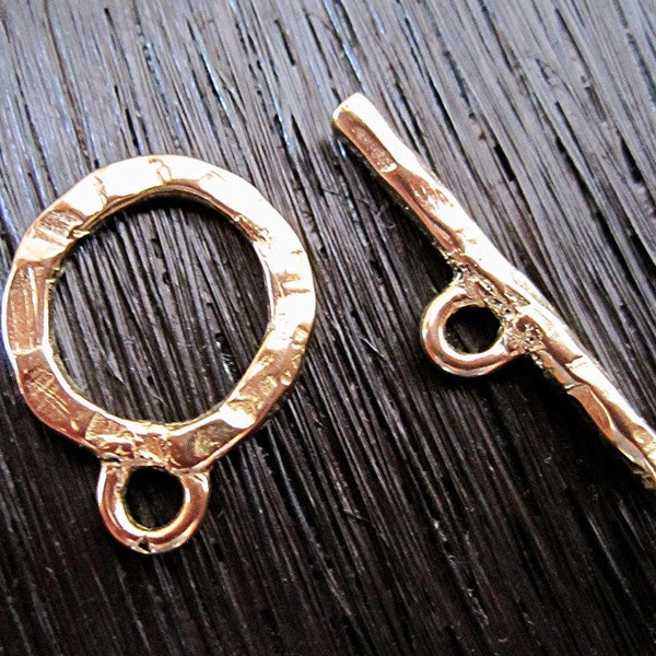 Gold Bronze Rustic Handmade Textured Toggle Clasp