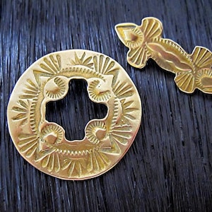 Large Gold Bronze Artisan Stamped Southwestern Style Toggle Clasp (one)