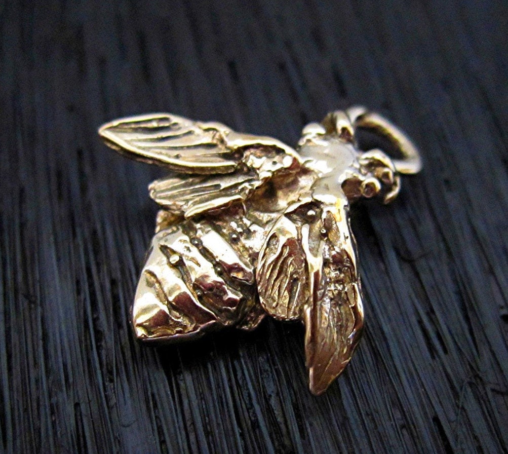 Detailed Gold Bronze Handmade Artisan Bee Charm and Pendant (one)