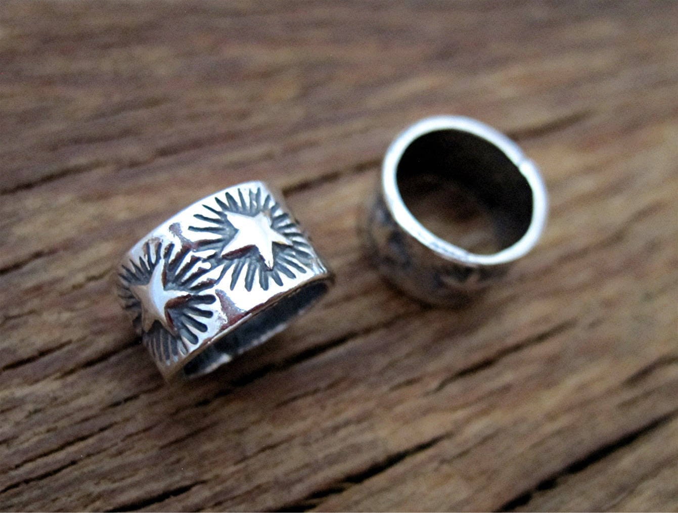 Stamped Star Jewelry Bead and Slider in Sterling Silver (one bead)(N)