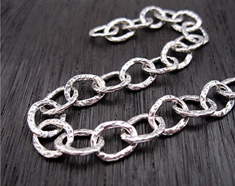 Artisan Handcrafted Textured Sterling Silver Link Chain (multiple lengths available)