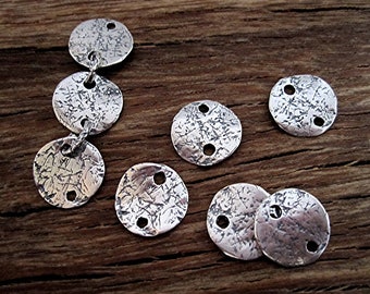 Rustic Textured Sterling Silver Small Disc Jewelry Link and Connector (set of 2)