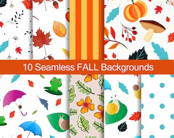 10 Fall Seamless Digital papers "Fall Patterns" * fall paper, Fall Patterns , Autumn Digital Paper * Instant Download