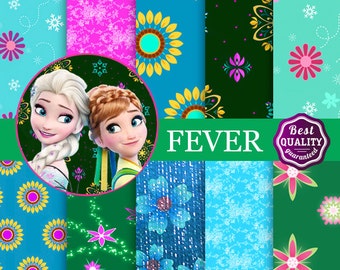 Frozen digital paper - FEVER digital papers *  Palette inspired by Disney's Frozen Fever movie  * Printable, Instant Download *