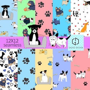 dogs digital paper, 10 designs, 4 png clipart, seamless patterns, printable, instant download