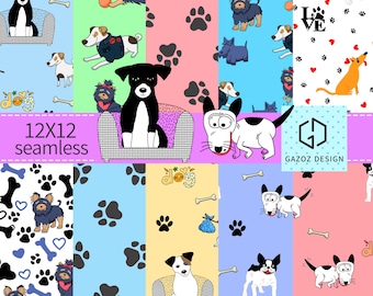 dogs digital paper, 10 designs, 4 png clipart, seamless patterns, printable, instant download