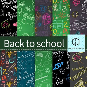 Back to School BIG SALE Chalkboard digital papers * Chalkboard ,Math, Drawings & more * 12x12 - Instant Download Education and Fun Paper