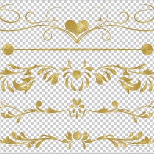 Clip Art or numérique s’épanouir tourbillon frontière * les fichiers or fleur frontière Png (fond transparent) - 11 Clip Art téléchargement immédiat