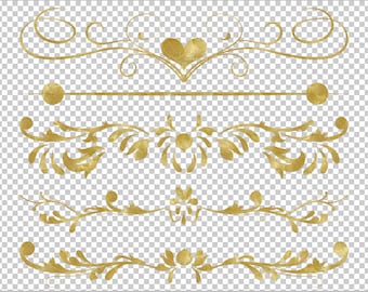 Clip Art GOLD Digital Border Flourish Swirl Border * Gold Flower Border Png files (transparent background) - 11 Clip Art INSTANT DOWNLOAD