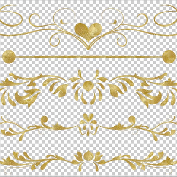 Clip Art GOLD Digital Border Flourish Swirl Border * Gold Flower Border Png files (transparent background) - 11 Clip Art INSTANT DOWNLOAD