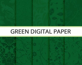 Green Digital Scrapbook Paper Set * 10 green papers for Scrapbooking & Crafts, Wedding, St. Patrick's Day * Printable, Instant Download