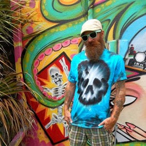 Blue Skull Tie Dye, Hand Dyed, Made to Order
