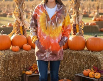 Tie Dye Zip Hoodie Schattierungen von Herbst, Hand gefärbt, auf Bestellung gefertigt