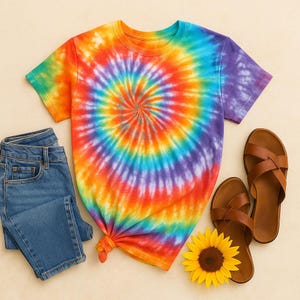 Vibrant Rainbow Tie Dye, Hand Dyed, Made to Order
