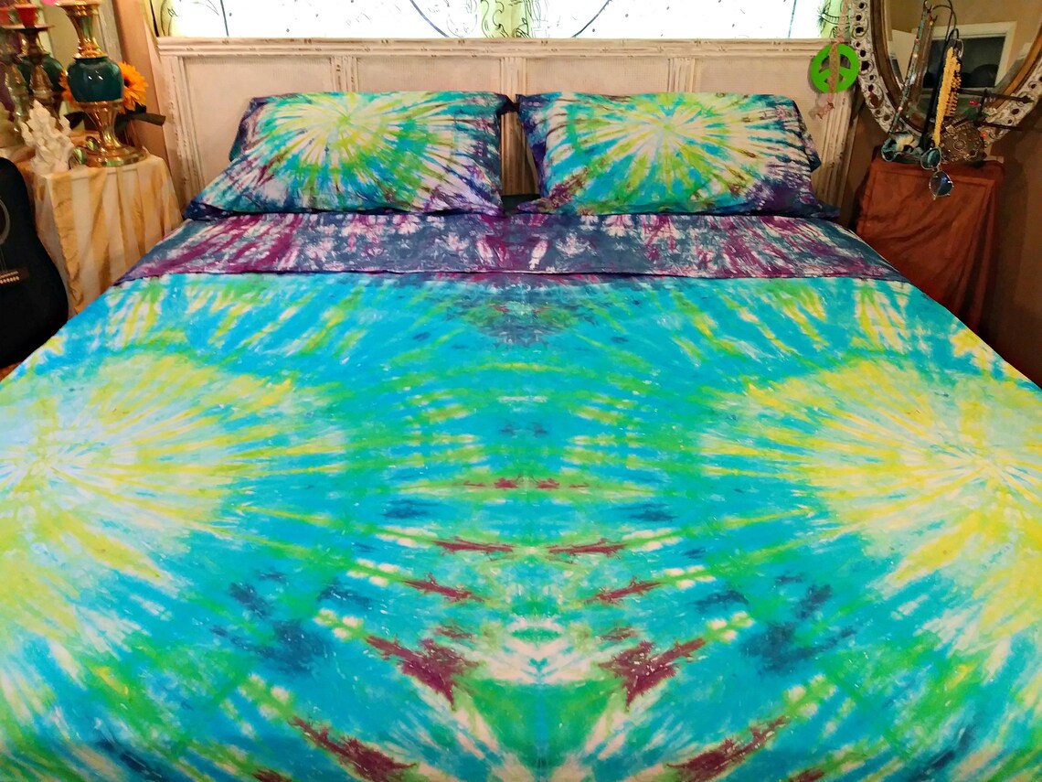 4 Piece Tie Dyed Sheet Set Tie Dyed Cotton Jersey Sheets Etsy