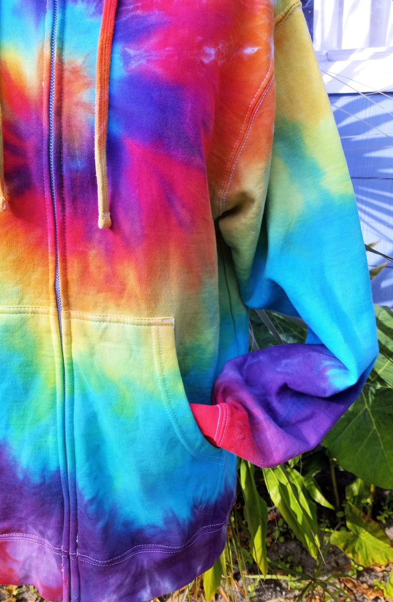 Tie Dye Zip up Hoodie Rainbow Hand Dyed Made to Order Etsy