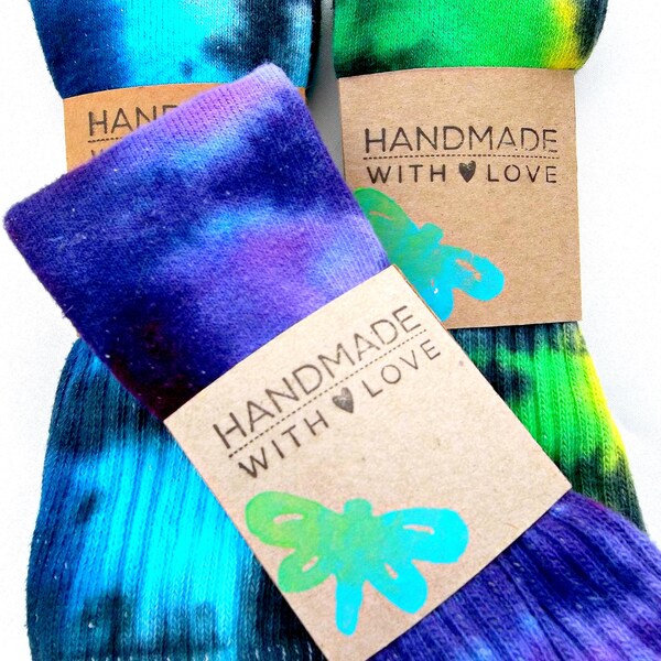 Ladies Tie Dye Crew Socks Pack of 3, Hand Dyed, Made to Order