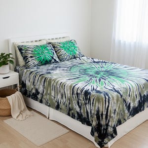 Hand Dyed Tie Dye Sheet Set – 4 Piece Cotton Percale Bedding, Boho Hippie Bedroom Decor, Custom Made to Order