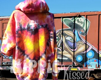Tie Dye Zip Up Hoodie with Heart Design, Hand Dyed, Made to Order