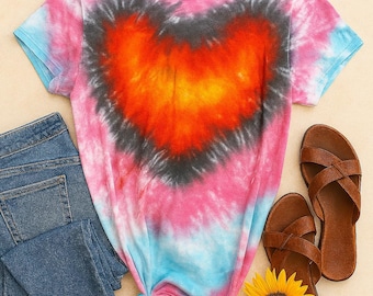 Malinowo-niebieskie serce w kolorze tie-dye, farbowane ręcznie, wykonane na zamówienie