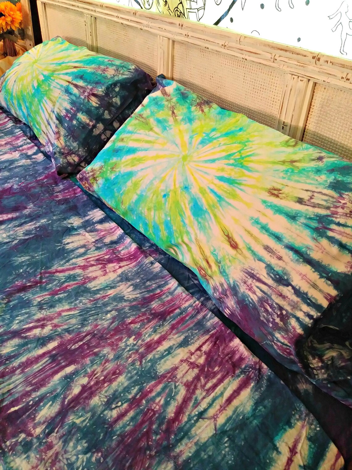 4 Piece Tie Dyed Sheet Set Tie Dyed Cotton Jersey Sheets Etsy