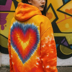 Tie Dye Zip Up Hoodie with Heart Design, Hand Dyed, Made to Order