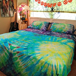 4 Piece Tie Dyed Cotton Percale Sheet Set, Hand Dyed, Made to Order