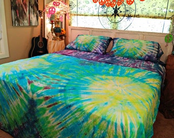 4 Piece Tie Dyed Cotton Percale Sheet Set, Hand Dyed, Made to Order