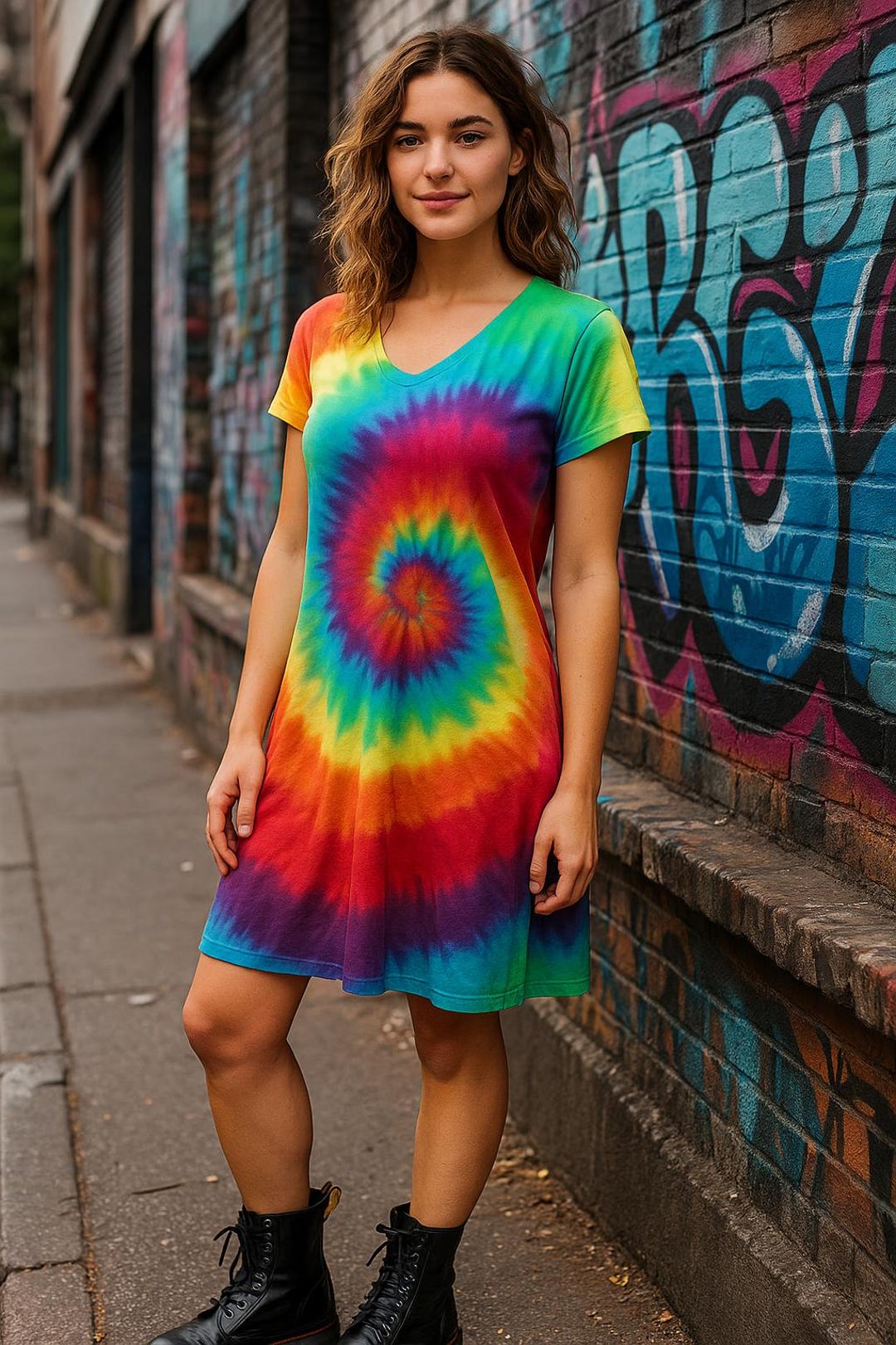 Rainbow Tie Dye Dress Women’s Vneck Jersey Coverup, Handmade Hippie — free download