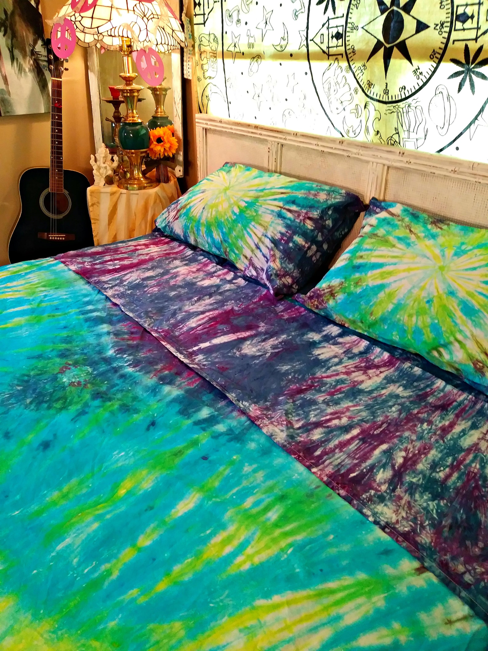 4 Piece Tie Dyed Sheet Set Tie Dyed Cotton Jersey Sheets Etsy