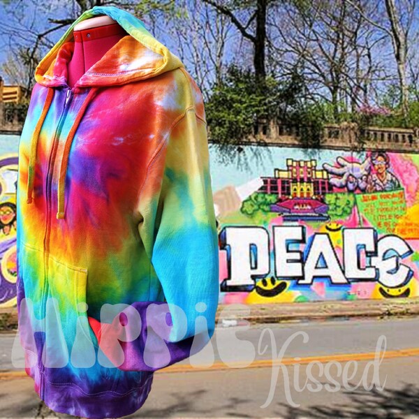 Rainbow Tie Dye Print Women's Zip Up Hoodie