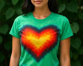 Vibrant Green Heart Adult Tie Dye, Hand Dyed, Made to Order