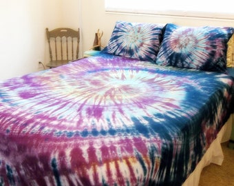 4 Piece Tie Dyed Cotton Percale Sheet Set, Hand Dyed, Made to Order