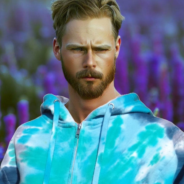 Black And Blue Tie Dye Men's Zip Up Hoodie