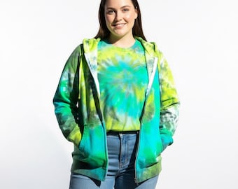 Sudadera con capucha y cremallera tie-dye y camiseta a juego: conjunto unisex hecho a mano, atuendo para festivales, ropa bohemia hippie, hecho a medida.