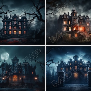 4 Halloween Digital Backdrops for Photography - Haunted Victorian Mansion