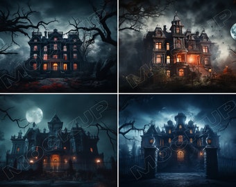 4 Halloween Digital Backdrops for Photography - Haunted Victorian Mansion