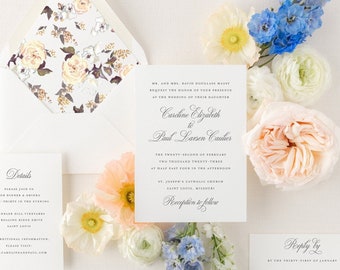 wedding invitation sample / calligraphy / romantic / minimalist / simple / modern / letterpress / custom / printed / invite / script