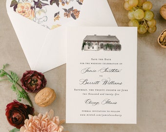 custom watercolor venue save the date invitation / save the dates / save the date invite / calligraphy / letterpress / wedding venue