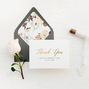 cartes de remerciement personnalisées/cartes de remerciement de mariage/cartes typographiques en feuille d'or