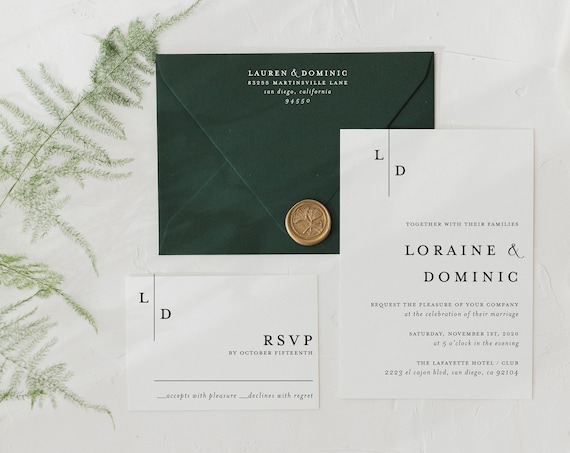 wedding invitation sample / minimalist / black white / simple / modern / monogram / initials / custom / minimal / printed /  invite
